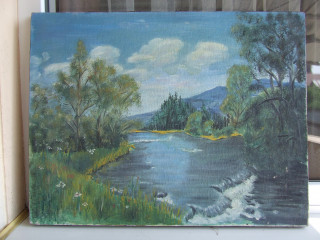 Закарпатска школа Шубейко С. раз. 70 х 50 см. холст масло 1980 гг. река Уж.