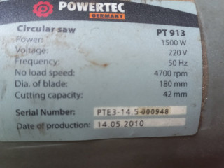 Пила циркулярная Powertec PT 913 Под ремонт.