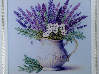 Картина "Лаванда", вишивка стрічками