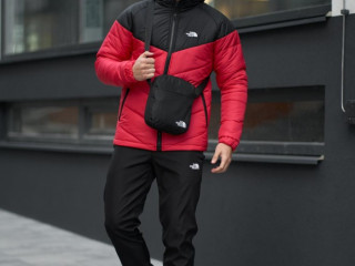 Комплект куртка TNF чорно-червона + штани TNF. Барсетка TNF у подарунок!
